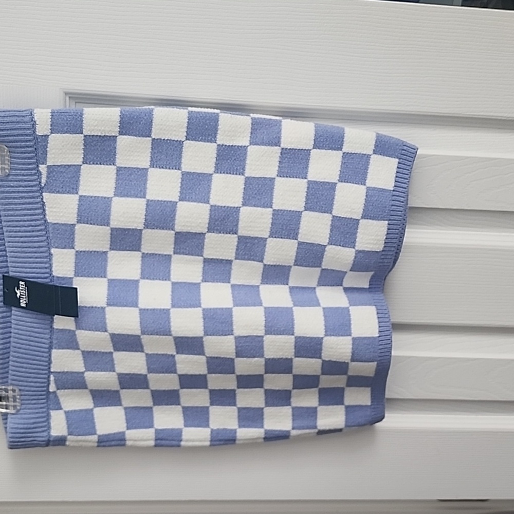 Hollister Blue and White Checkered Knit Skirt